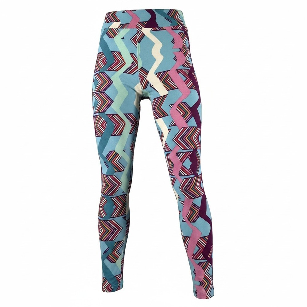 LuLaRoe Womens One Size Geometric Chevron Zigzag Leggings Multi-Color Blue Pink